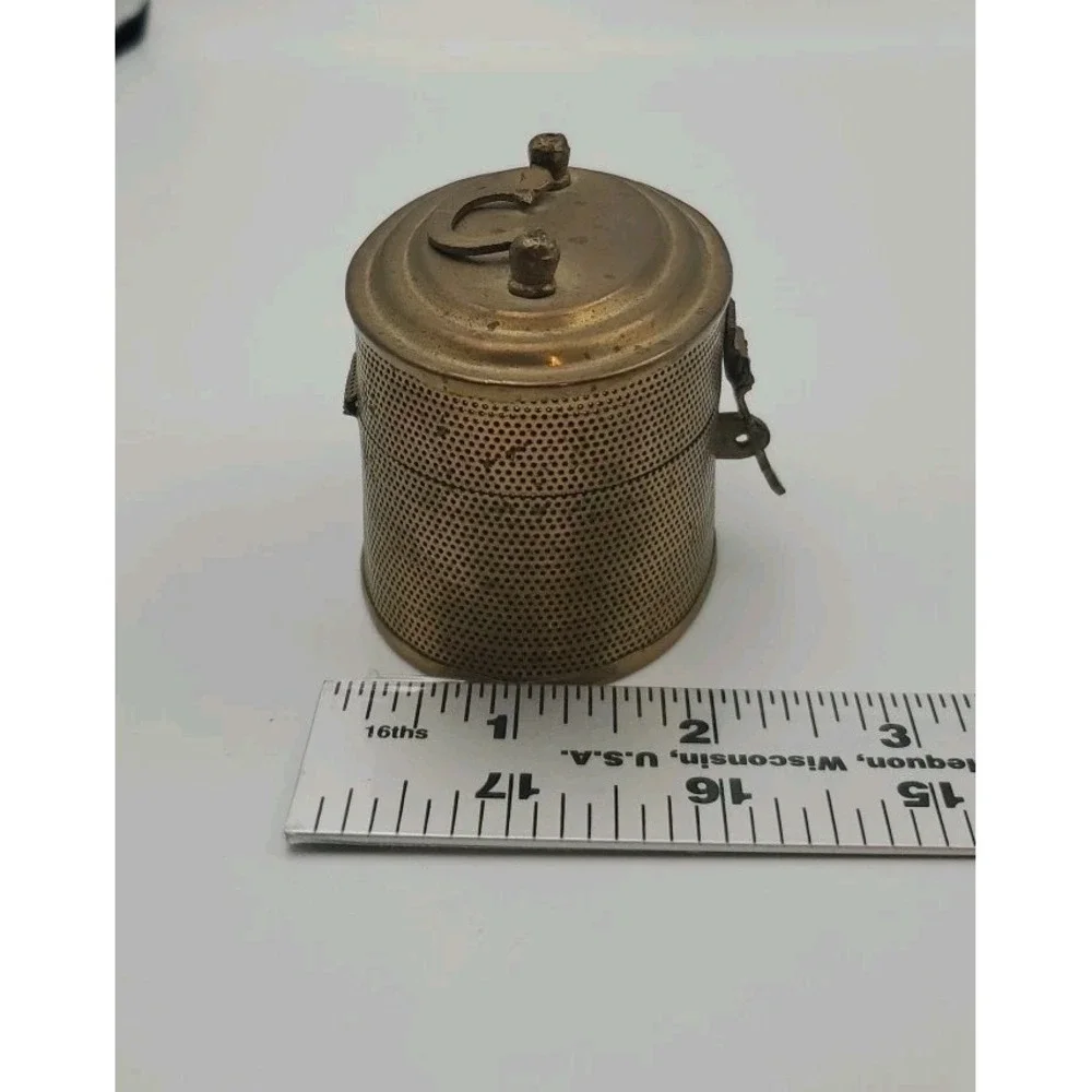 Vintage‎ Indian Handcrafted Brass Jali Cut Box Trinket Storage Stash Decorative